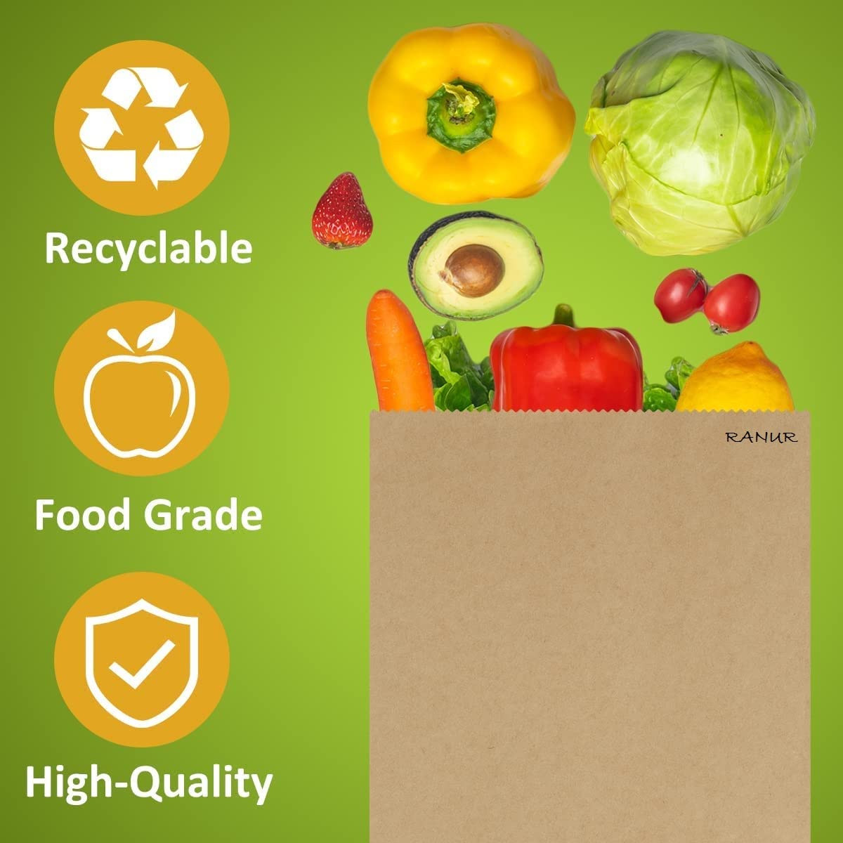 Ranur Large Square Bottom Or Flat Bottom Paper Bags Made Of Brown Fold Top Craft Paper,Size 6 X 4 X 12 Pack Of 100 Pieces